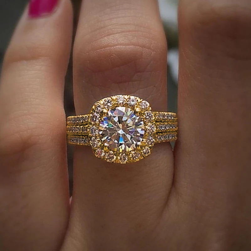 Cao Shi New Ring Full Diamond Zircon Copper Jewelry Wedding Exchange Ring