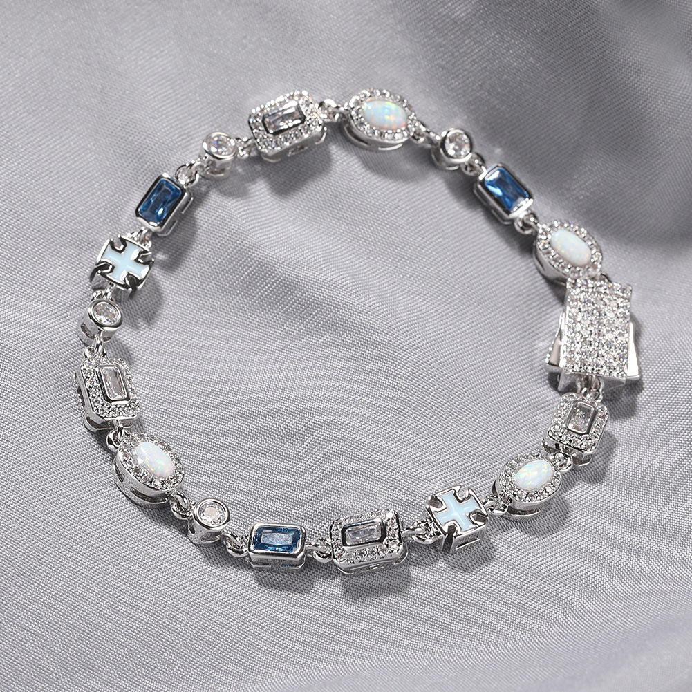6mm Blue Gemstone Bracelet Sweater Chain Simple Hand Jewelry Opal Chain