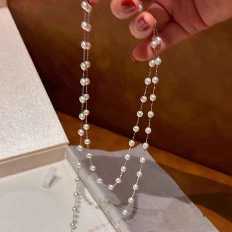 Starry sky pearl necklace women long sweater chain niche