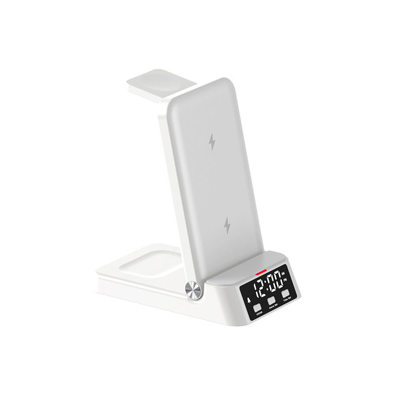 Desktop three-in-one clock folding stand wireless charger, suitable for Apple watch phone fast charge stand charger