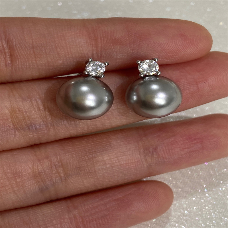 925 silver needle mirror artificial Tiannu Daifei pearl ear studs princess zircon earrings