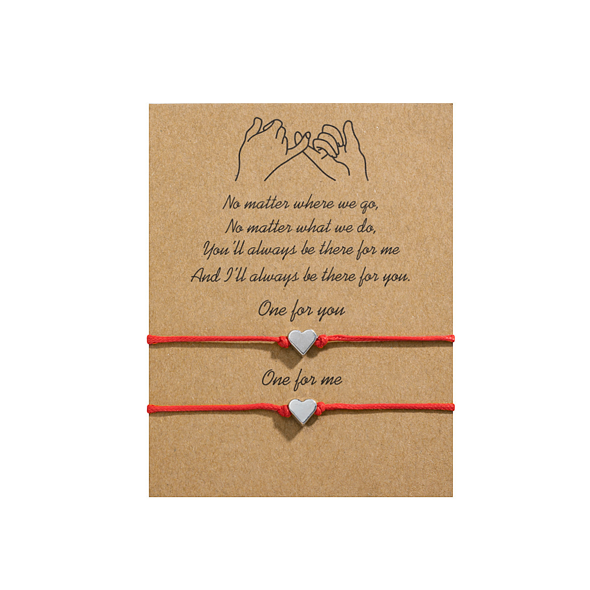 Simple style alloy double heart waterproof wax thread woven adjustable blessing card bracelet 2-piece set