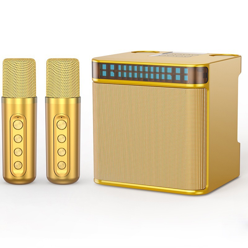YS223 Home KTV Portable Smart LED Light Dual Microphone Bluetooth Speaker Set Karaoke Sound