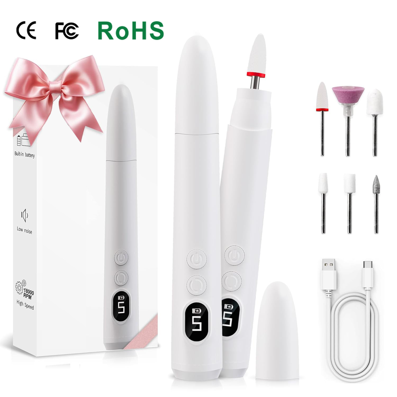 Portable automatic nail drill for professional nail removal, cuticle removal, and nail filing
