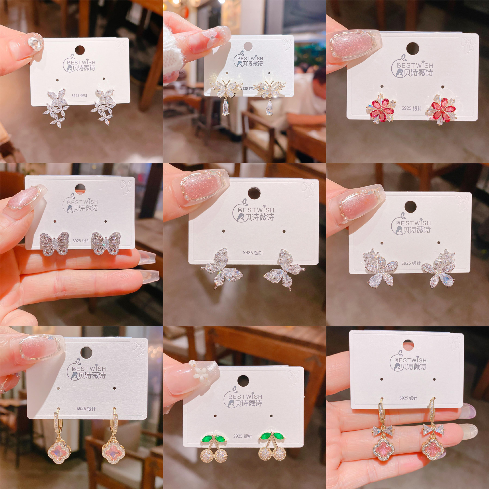 [Cost-effective collection 2] Real gold electroplated zircon silver needle earrings, wind quality earring accessories