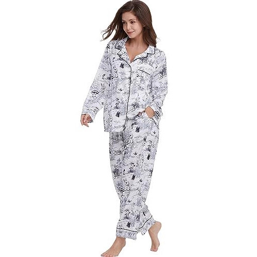 2025 Summer New Cuban Collar Color Block Puzzle Print Long Sleeve Women's Set