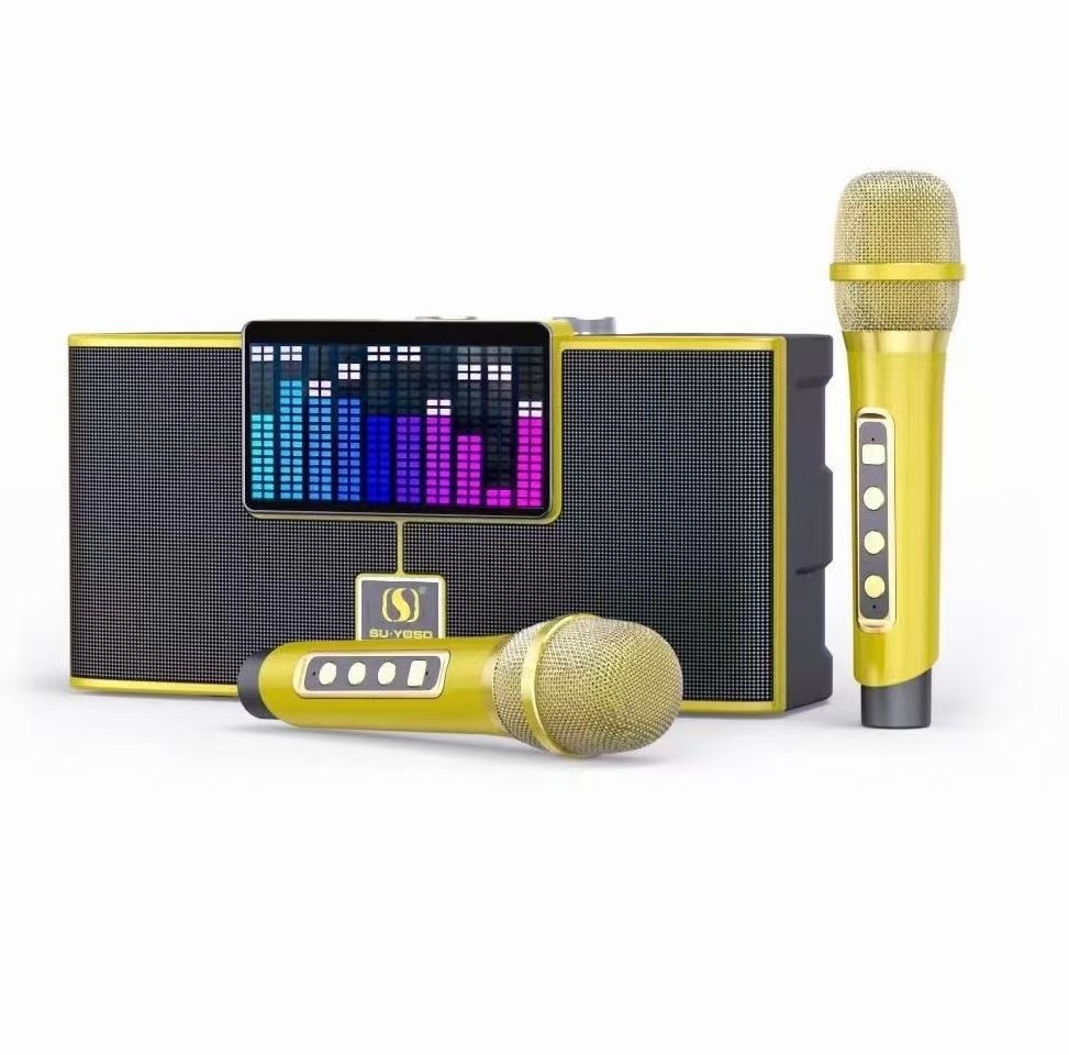 YS208 Bluetooth Speaker KTV Small Speaker Rock Bass Small Cannon Speaker Dual Microphone All-in-One Home Set