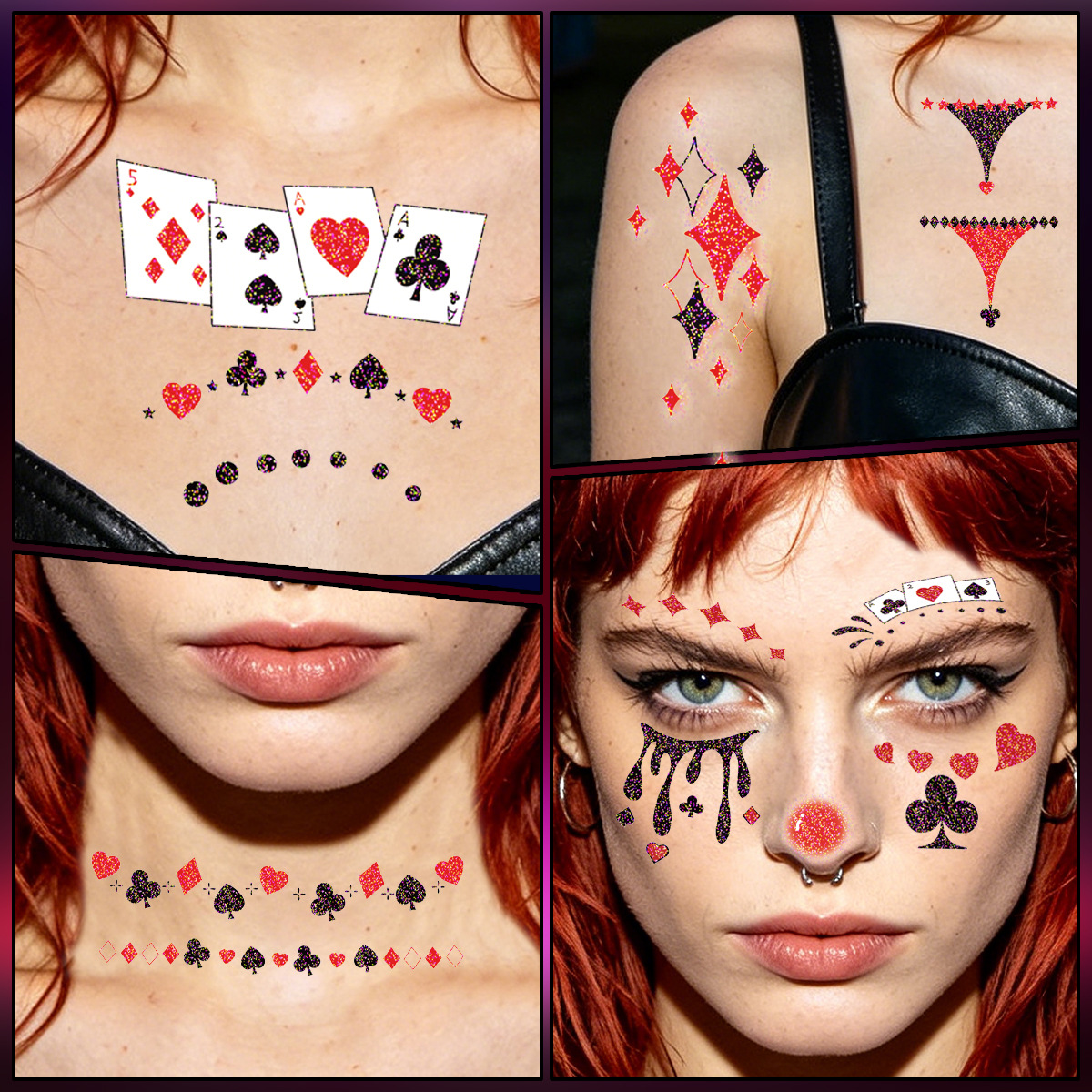 New Product Glitter Clown Face Sticker Halloween Tattoo Sticker Poker Party Temporary Tattoo Sticker Paper
