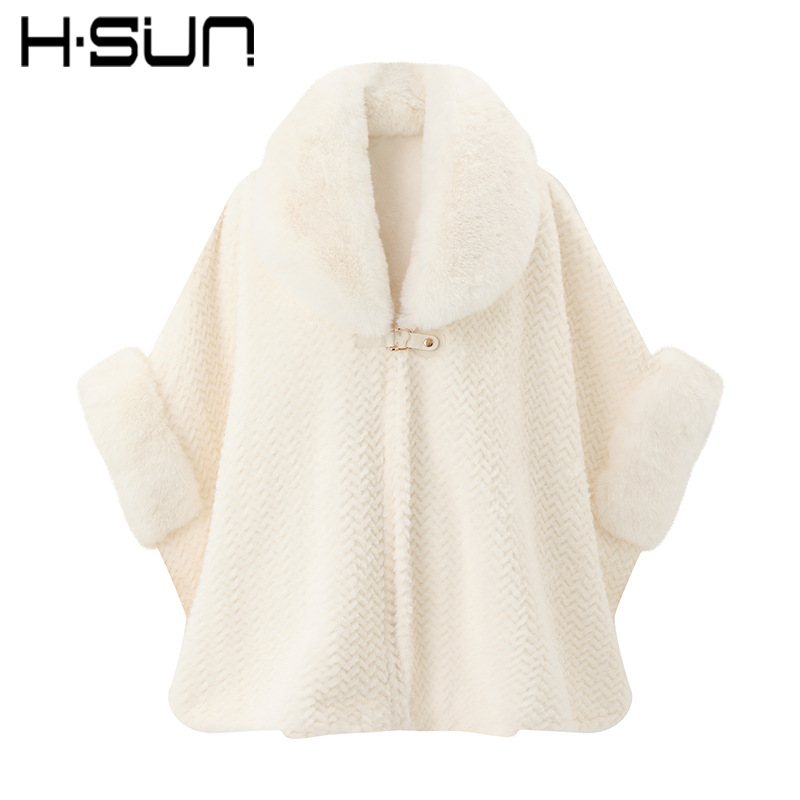 H·sun street thickened knitted plaid shawl winter warm fur collar customizable