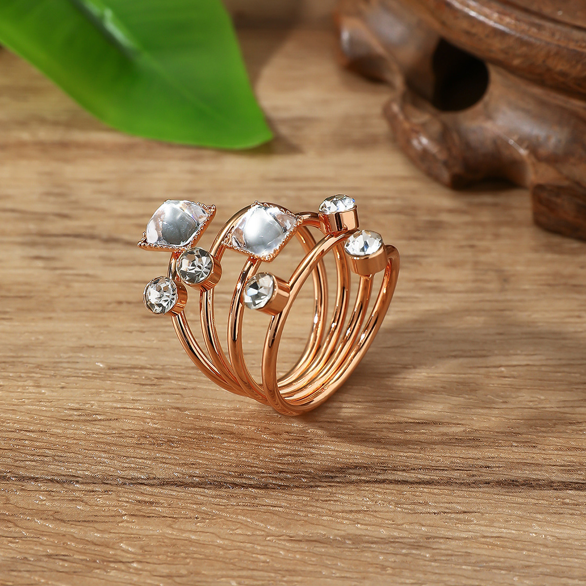 Crystal gemstone ring exaggerated large spring ring original single accessory