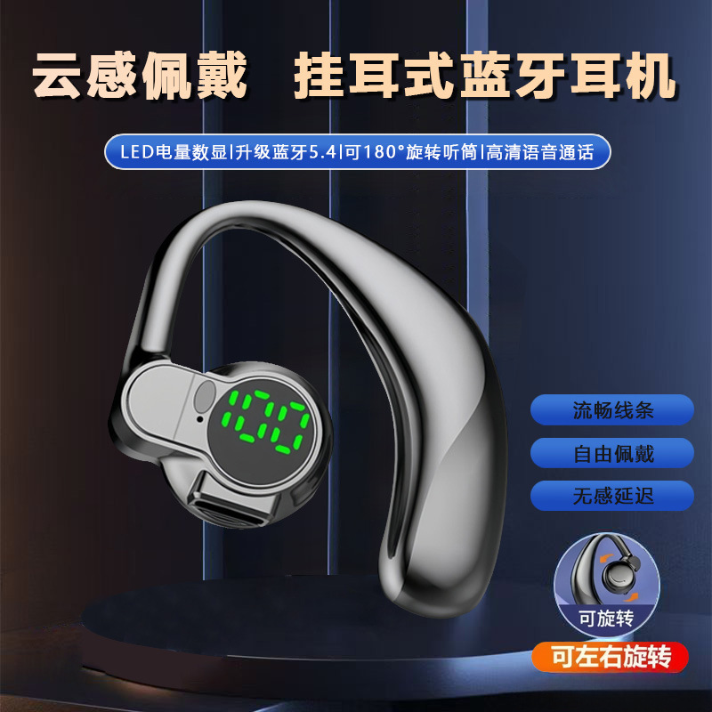 Bluetooth 5.4 Waterproof Wireless Earhook Noise Cancelling Earbuds Ultra Long Battery Life Bluetooth Earbuds Rotatable Stereo Sound S03