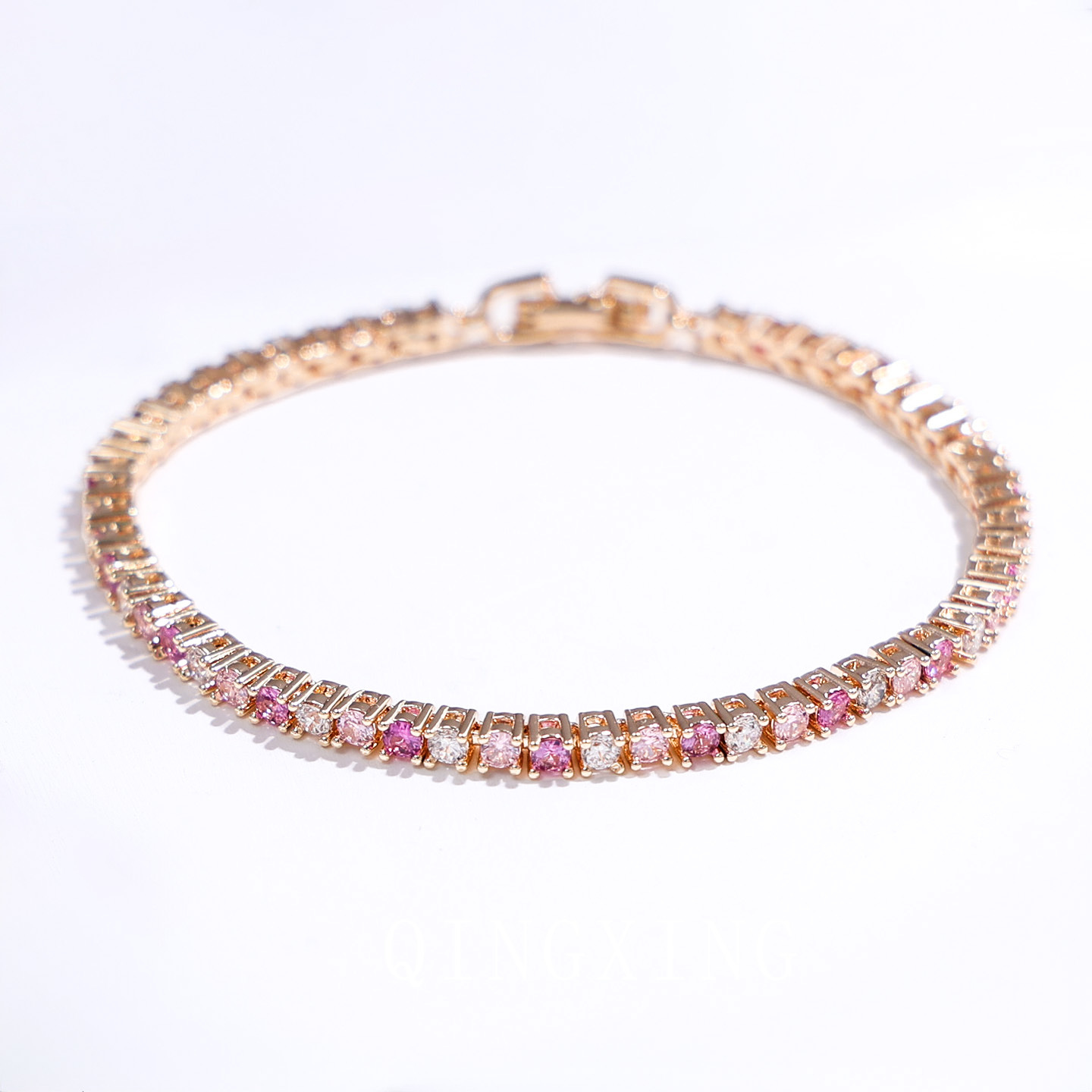 Summer Dopamine Simple Tennis Full Diamond Bracelet Single Row Stacking Red Corundum Zirconia Goddess Hand Jewelry