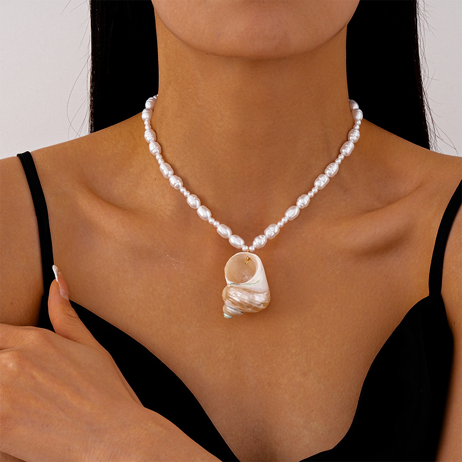 Ocean vacation style shell conch imitation pearl collarbone necklace niche women's accessory