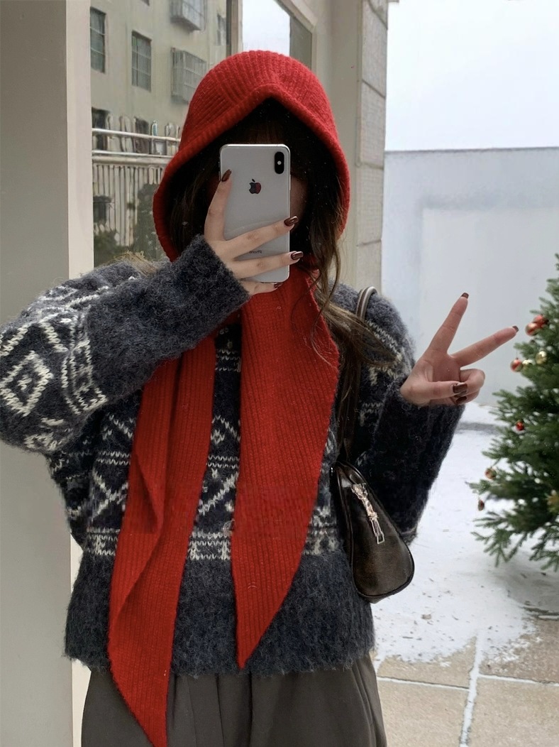 Export~Balaclava hat scarf integrated ear-protecting wool knitted wool hat women warm