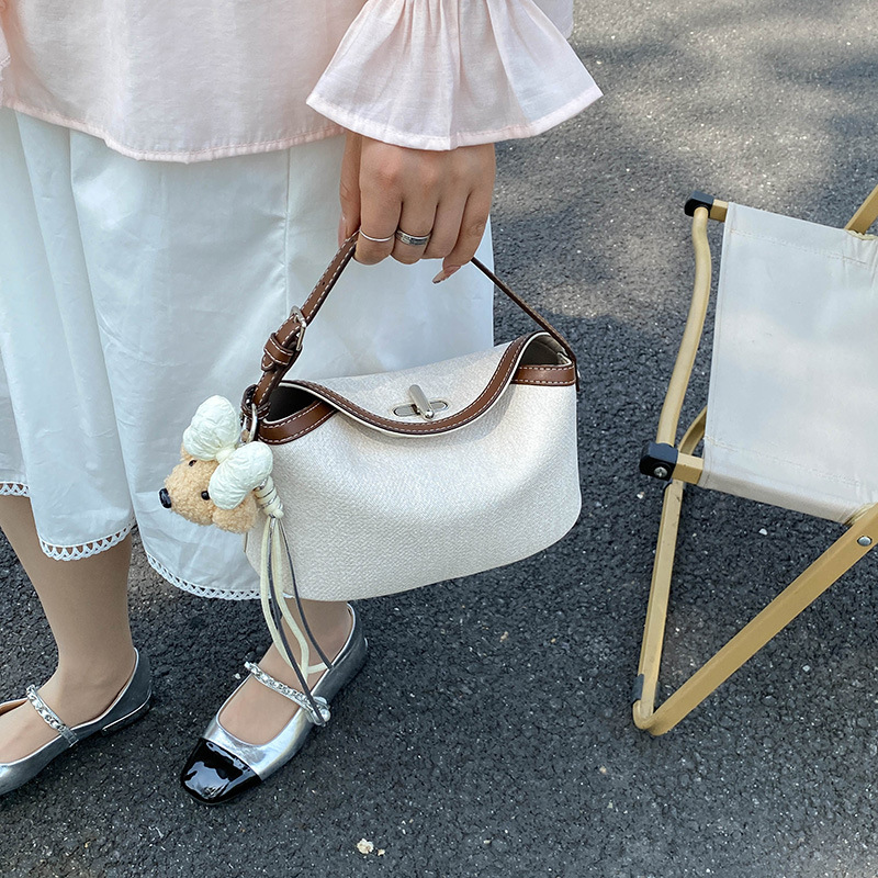 2026 New Washed Denim Curling Bag Cross Lock Underarm Crossbody Bag Two-Piece Set Handbag Cosmetic Bag