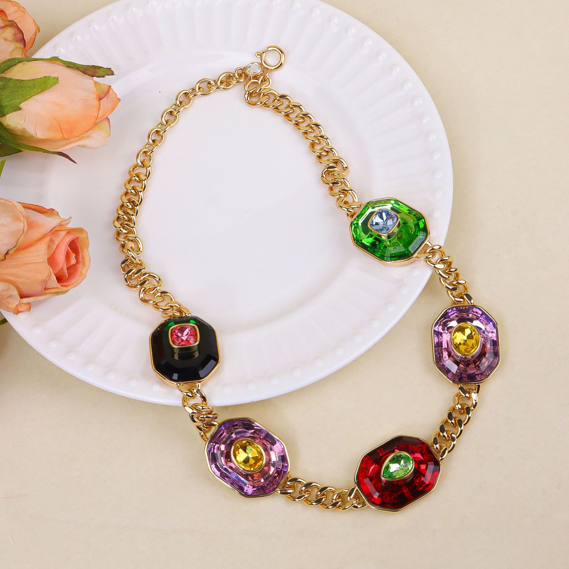 New crystal necklace for women bracelet colorful dopamine earring set accessories