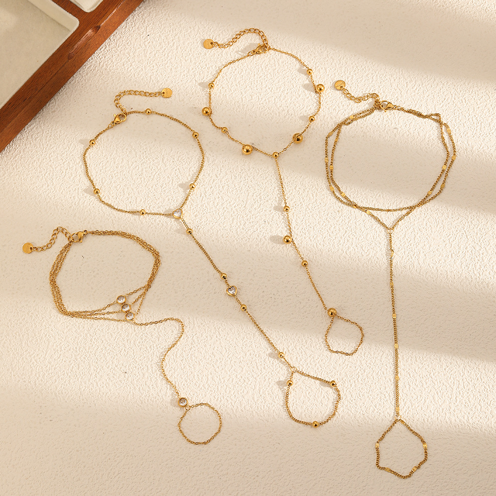 Stainless steel chain bracelet women's connected finger chain hand jewelry