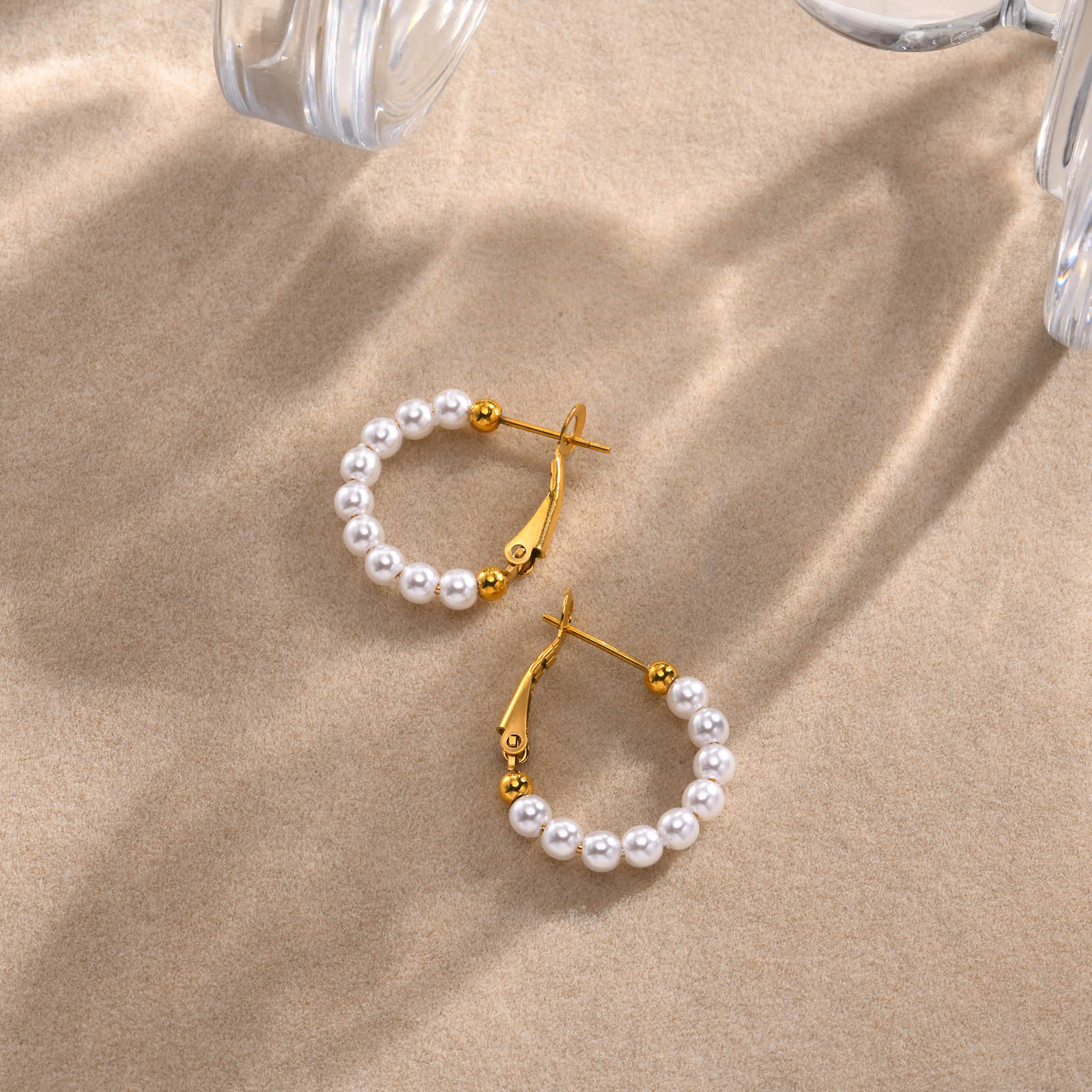 Stainless Steel Accessories Imitation Pearl C-Shape Earring Titanium Steel Earring Accessories Style Women's Gold Ear Stud