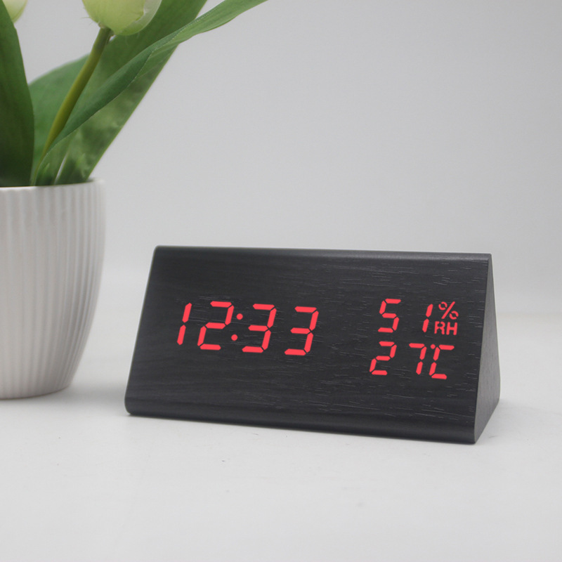 New Temperature and Humidity Multifunctional Silent Alarm Clock LED Wooden Clock Student Gift Electronic Clock
