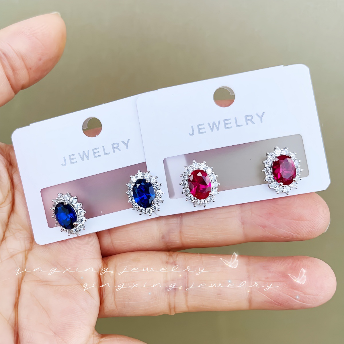 Lady Diana Pigeon Egg Ear Studs Royal Synthetic Sapphire Spinel Red Corundum Ear Jewelry