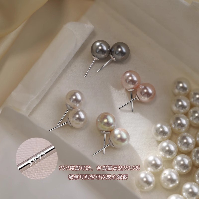 fever pearl earrings, Swarovski round s999 silver needle ear studs, strong luster earrings