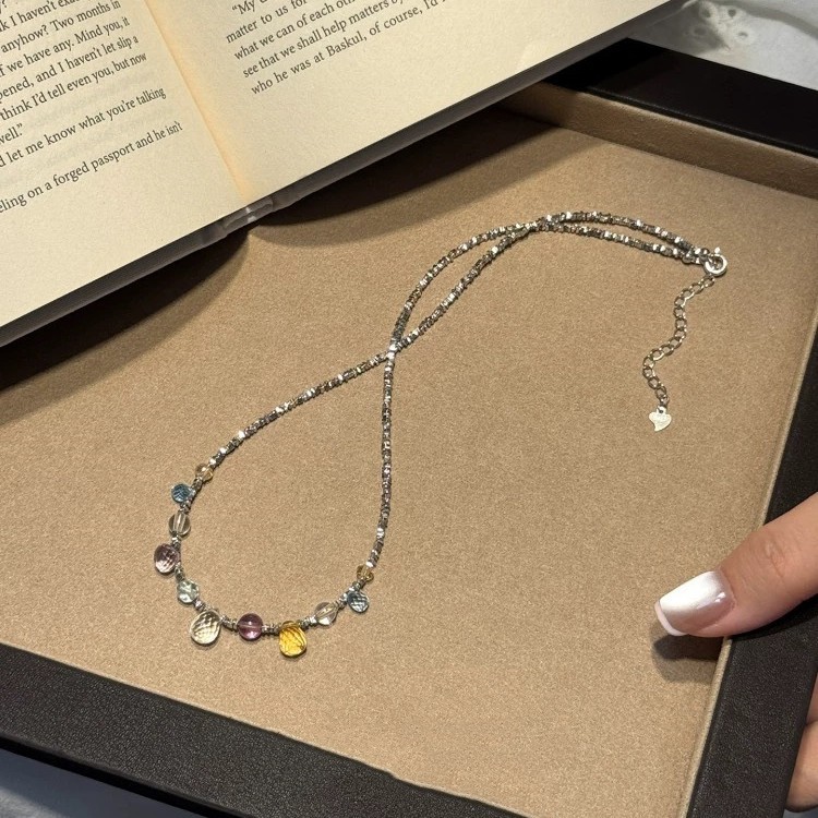 2026 spring summer new candy natural amethyst citrine topaz crushed silver niche necklace