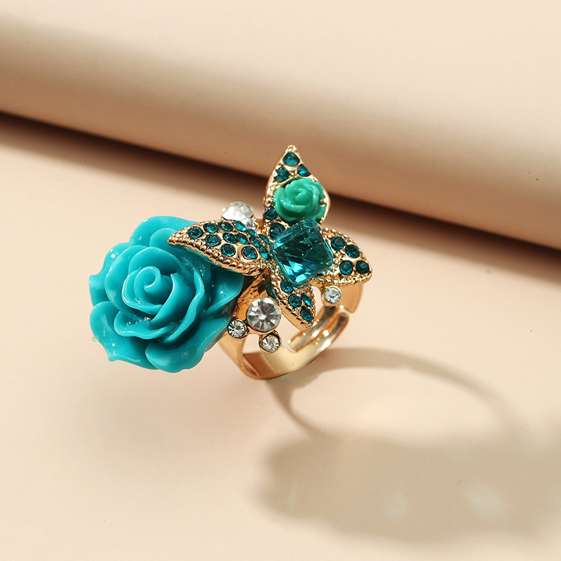 High-quality rose ring ethnic style butterfly ring Bohemian alloy jewelry