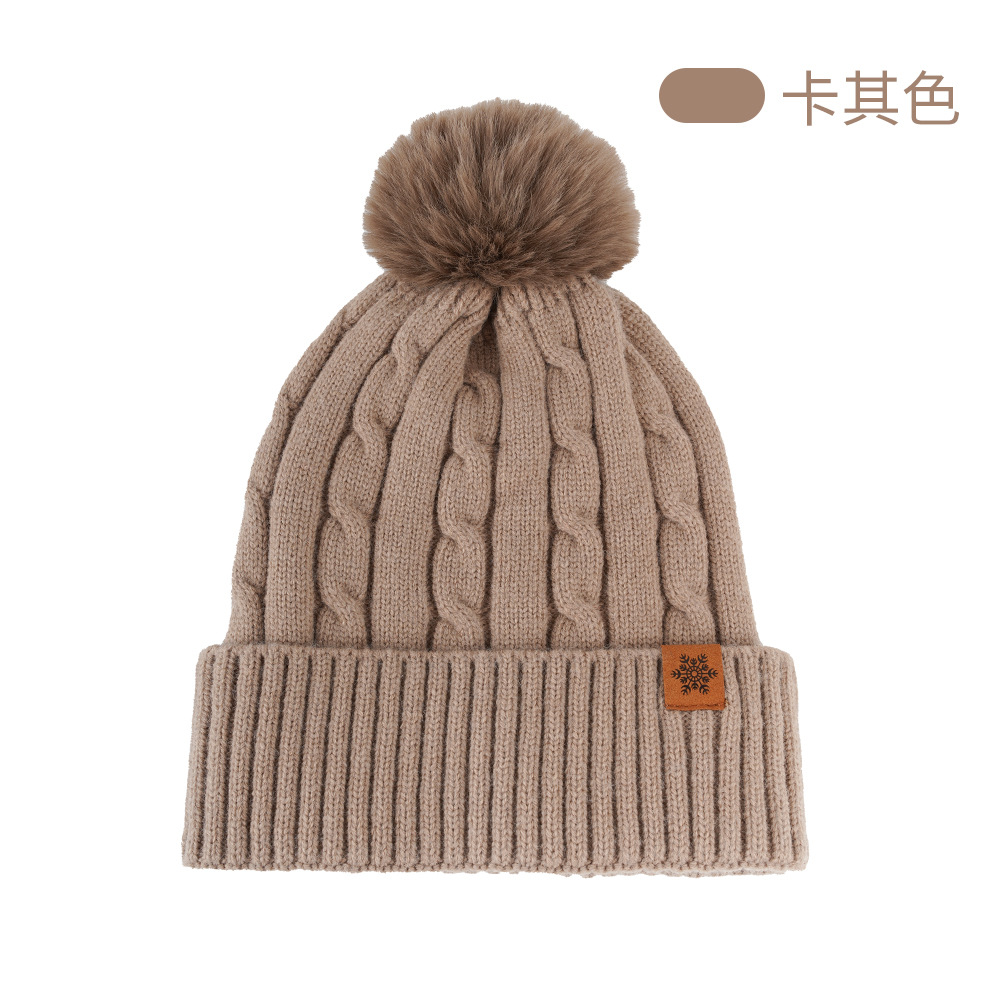 Knitted Hat Women Winter Double-Layer Fleece-Lined Thick Warm Wool Hat Scarf Gloves Three-Piece Set