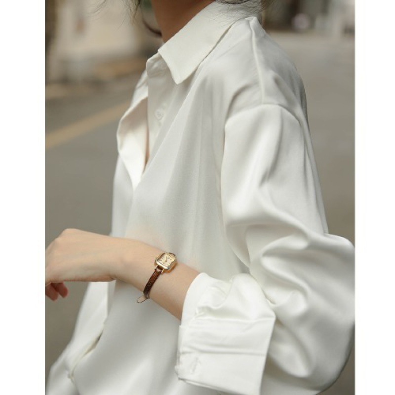 White Shirt Women Niche Hong Kong Style Blouse Satin Silk Satin Loose Professional