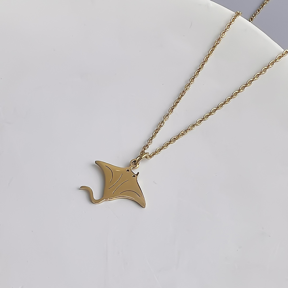Stainless Steel Ocean Series 18K Gold-Plated Fishtail Dolphin Pendant Necklace—Simple Women's Collarbone Necklace