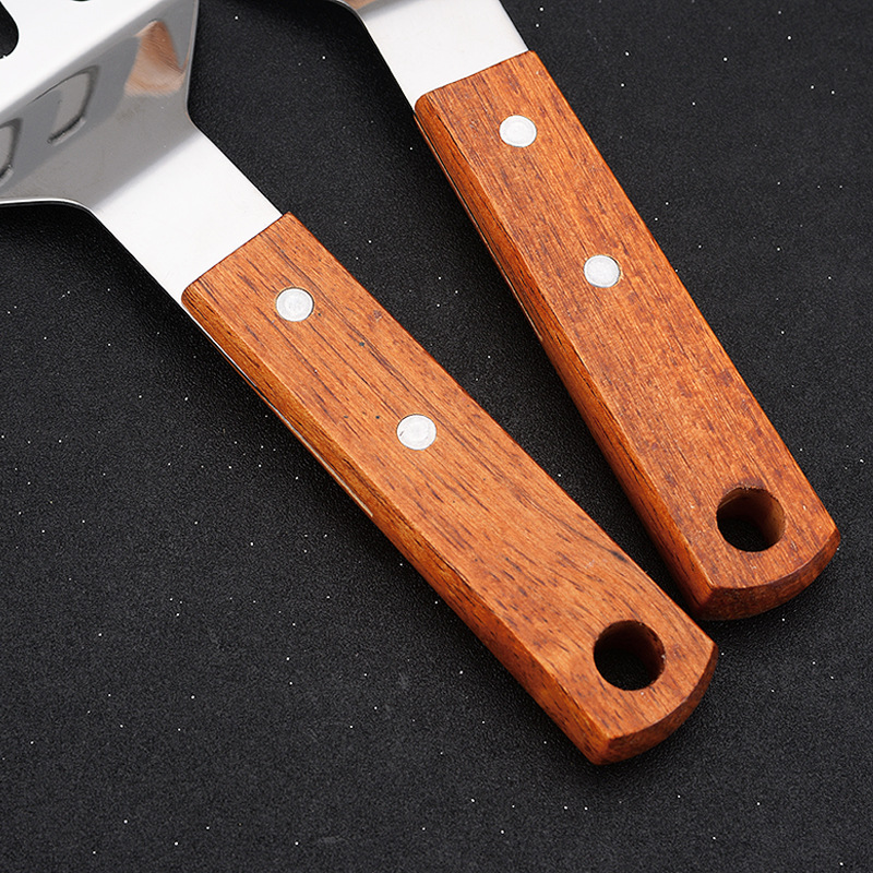 Wooden handle stainless steel frying spatula, home kitchen tool, steak spatula, hand-grabbed cake spatula, pancake spatula, teppanyaki cooking spatula