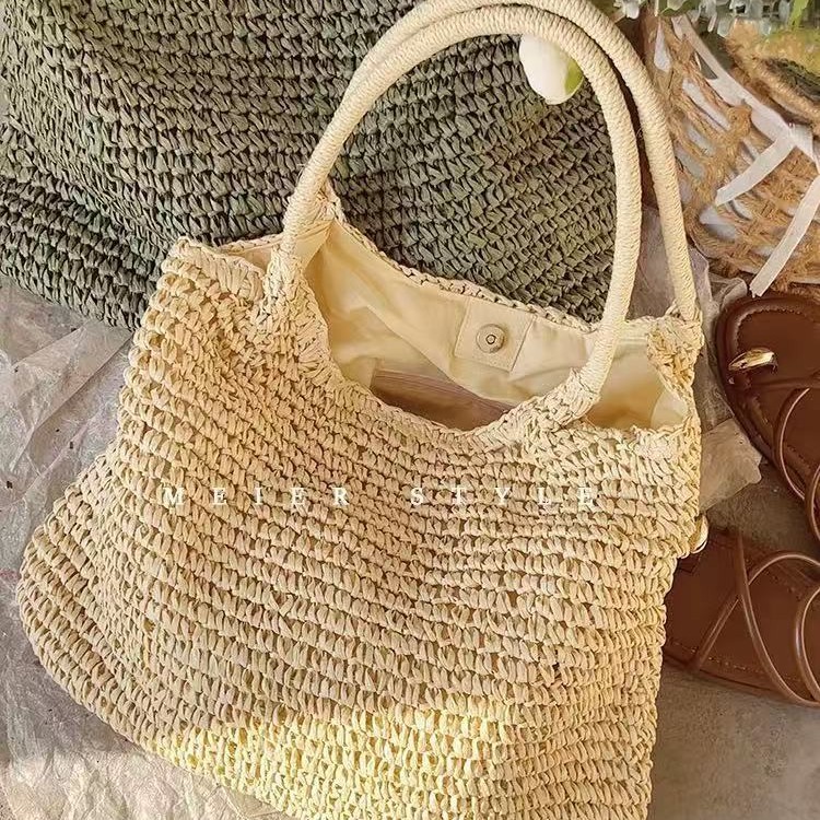 2025 spring and summer new straw bag women's simple handbag vacation shoulder bag women's bag