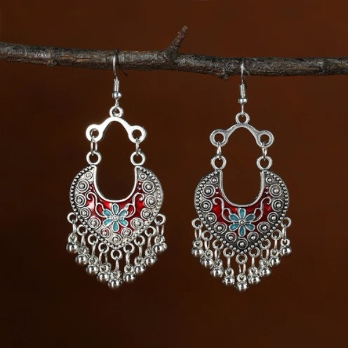 Bohemian bead tassel earrings niche exaggerated earrings ethnic style long earrings women