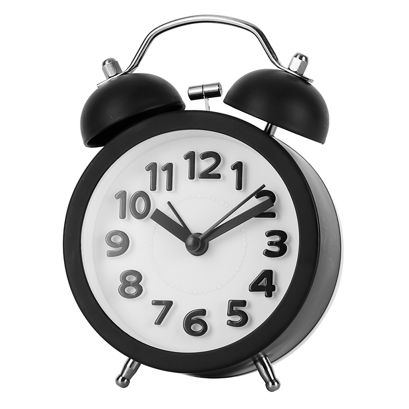 Three-dimensional digital bell clock, convex face texture metal alarm clock, silent luminous desk clock