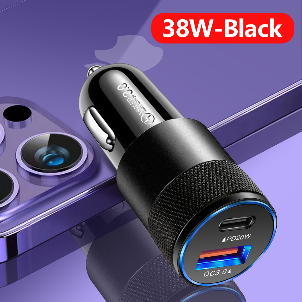 PD 20W Small Steel Gun Car Charger QC3.0 Car Charger 38W Fast Charging Dual USB Car Charger PD+2.4