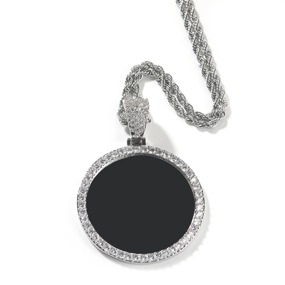 Hip Hop Photo Pendant Copper Inlaid Zircon Solid DIY Photo Necklace Accessories