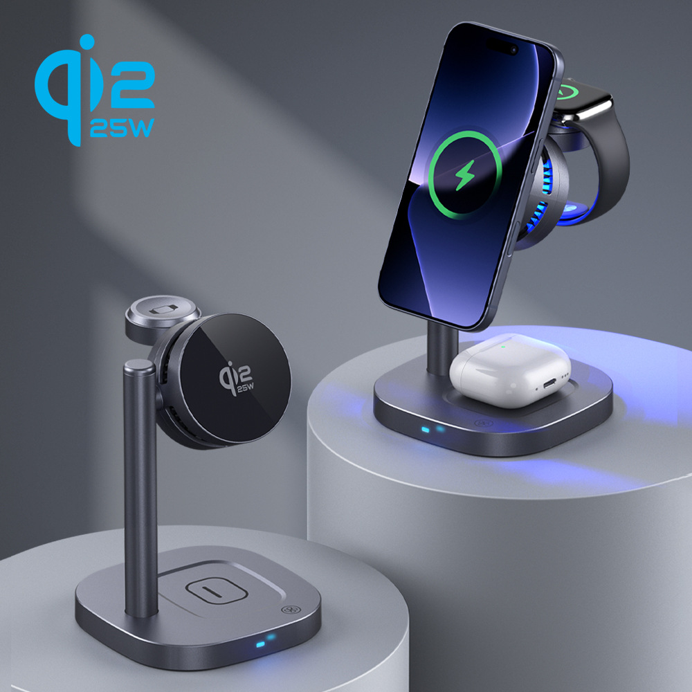 Qi2.2 Semiconductor Cooling 25W Magnetic Wireless Charger for Apple Samsung Phones 3-in-1 Wireless Charger