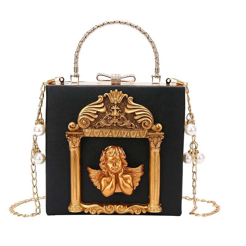 New Women's Bag Baroque Relief Angel Flower Handheld Chain Bag Niche Shoulder Crossbody Bag