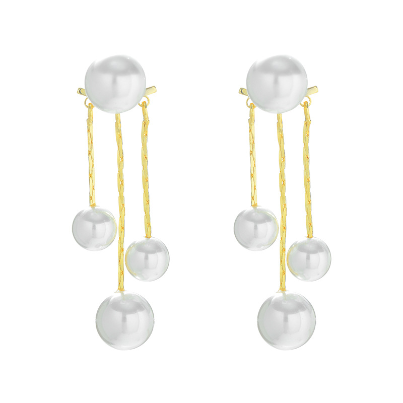 S925 silver needle long tassel earrings pearl ear drops anti-lost simple ear thread ear accessories
