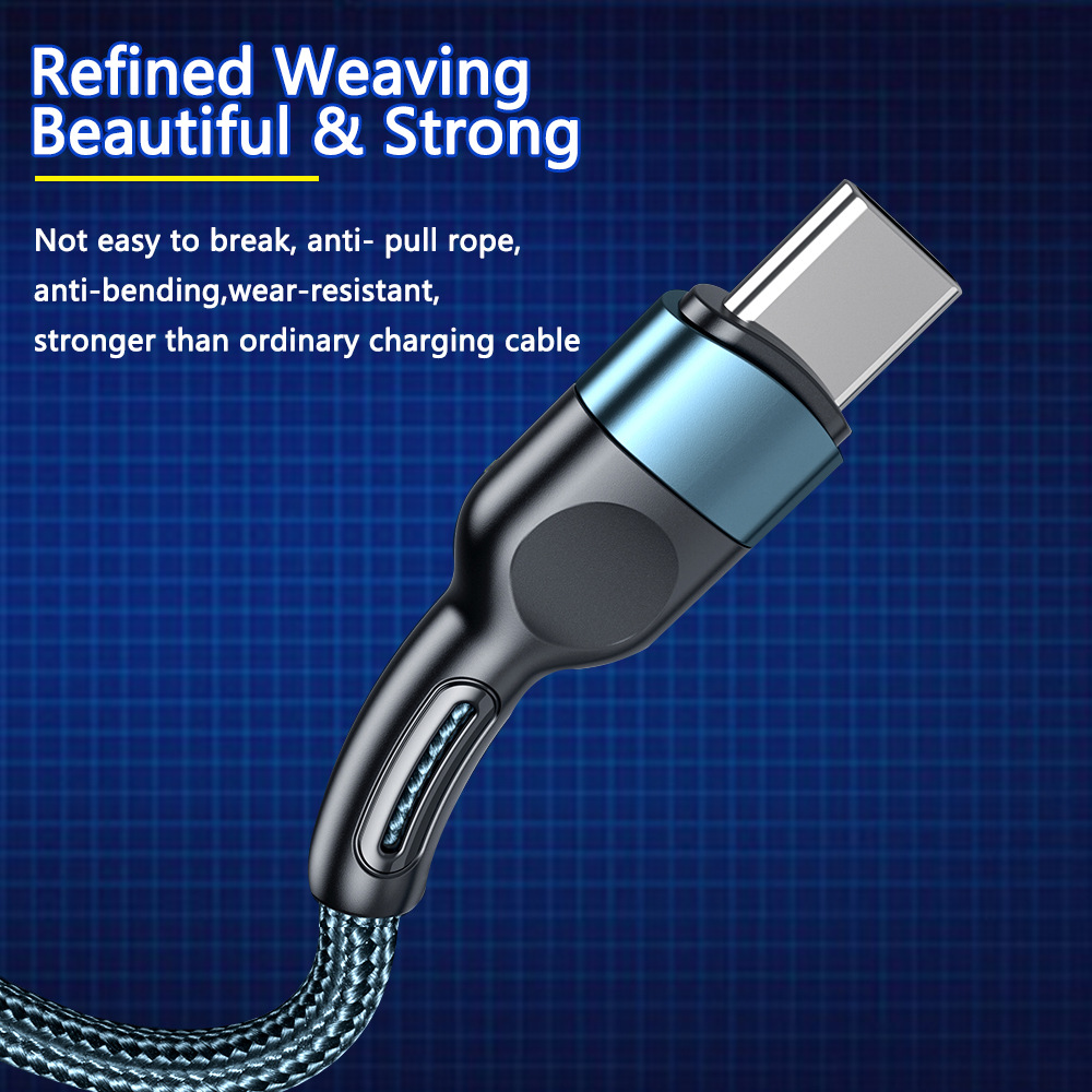 Solid Color Nylon Braided Anti-Slip Data Cable for Android Apple Huawei TYPE-C Fast Charging 5A Heavy Metal