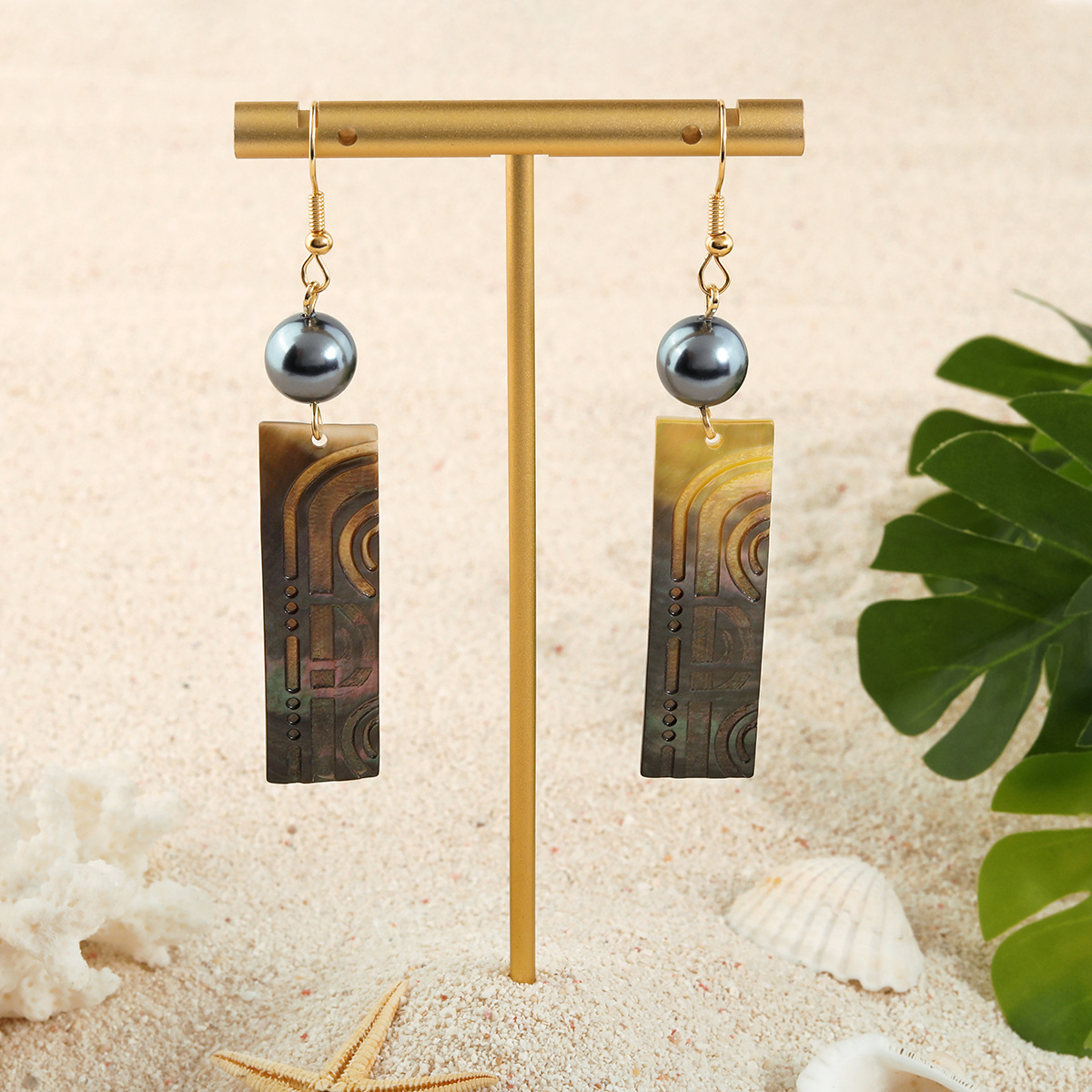 Black Shell Carved Long Strip Earrings Etsy Natural Mother of Pearl Pearl Drop Earrings