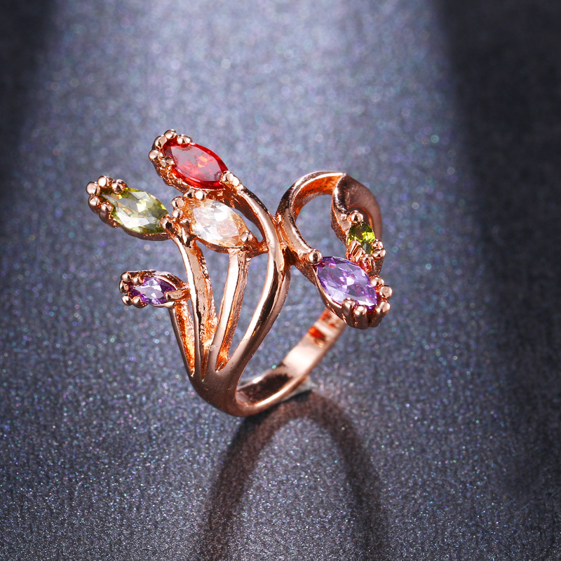 Colorful zircon ring women copper ring micro-set zircon luxury jewelry