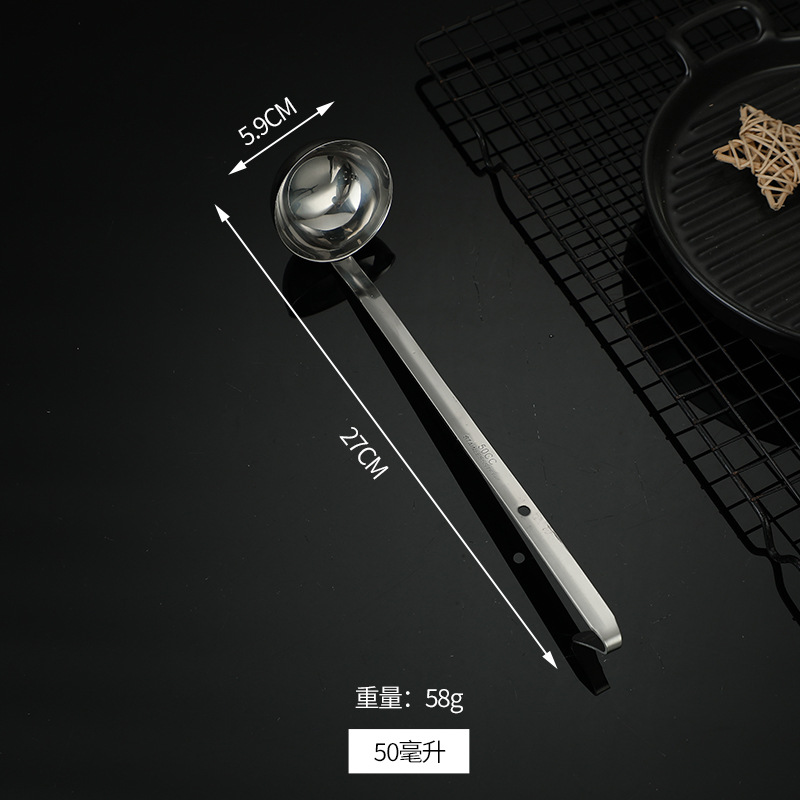 Stainless steel with hook measuring spoon long handle with scale gram spoon milk tea measuring spoon ounce juice spoon quantitative soup spoon