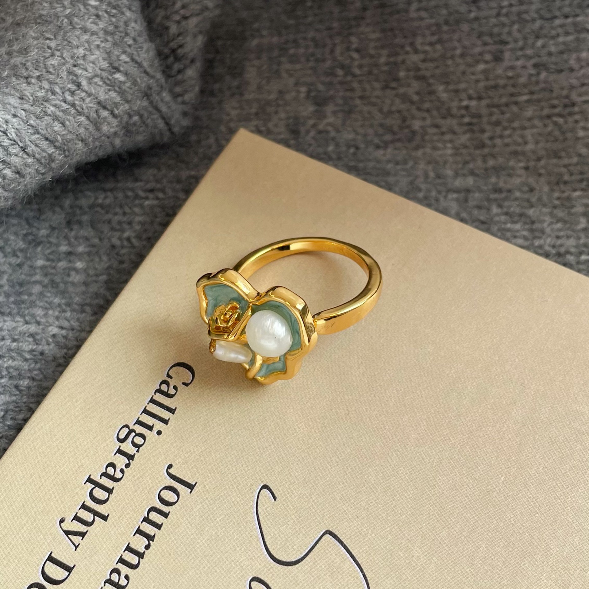 NALA Drip Glaze New Chinese Style Open Ring Niche Pearl Ring Hand Jewelry Ring