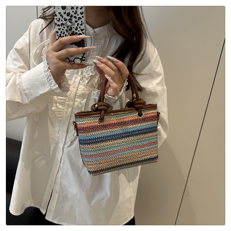 Fashionable Bag Women 2026 New Bohemian Style Single Shoulder Crossbody Bag Rainbow Strip Handbag