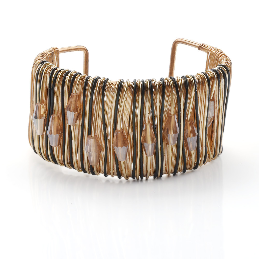 Hand-wrapped wire bracelet exaggerated women's hollow diamond strip Bohemian style bangle jewelry