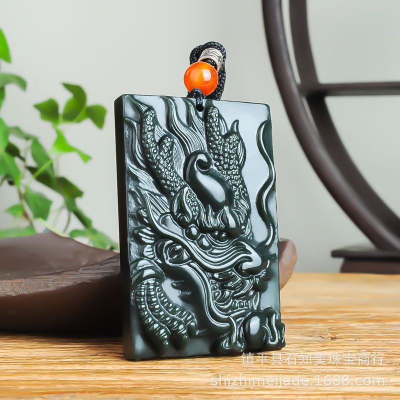 Xinjiang Tianyu Green Jade Dragon Pendant Domineering Man Double Sided Carving Zodiac Dragon Jade Pendant Live Broadcast
