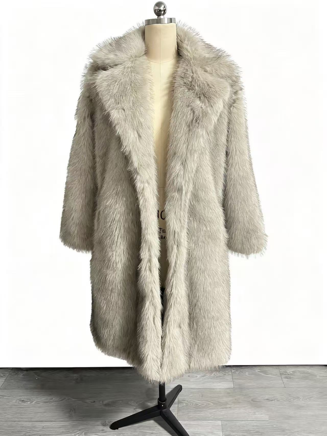 New autumn/winter imitation fox thickened long suit collar faux fur coat medium-long plush fur coat