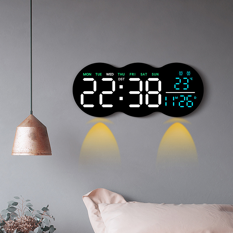 New Living Room Wall Clock Digital LED Electronic Clock with Light Multifunctional Alarm Clock Temperature with Remote Control 2808