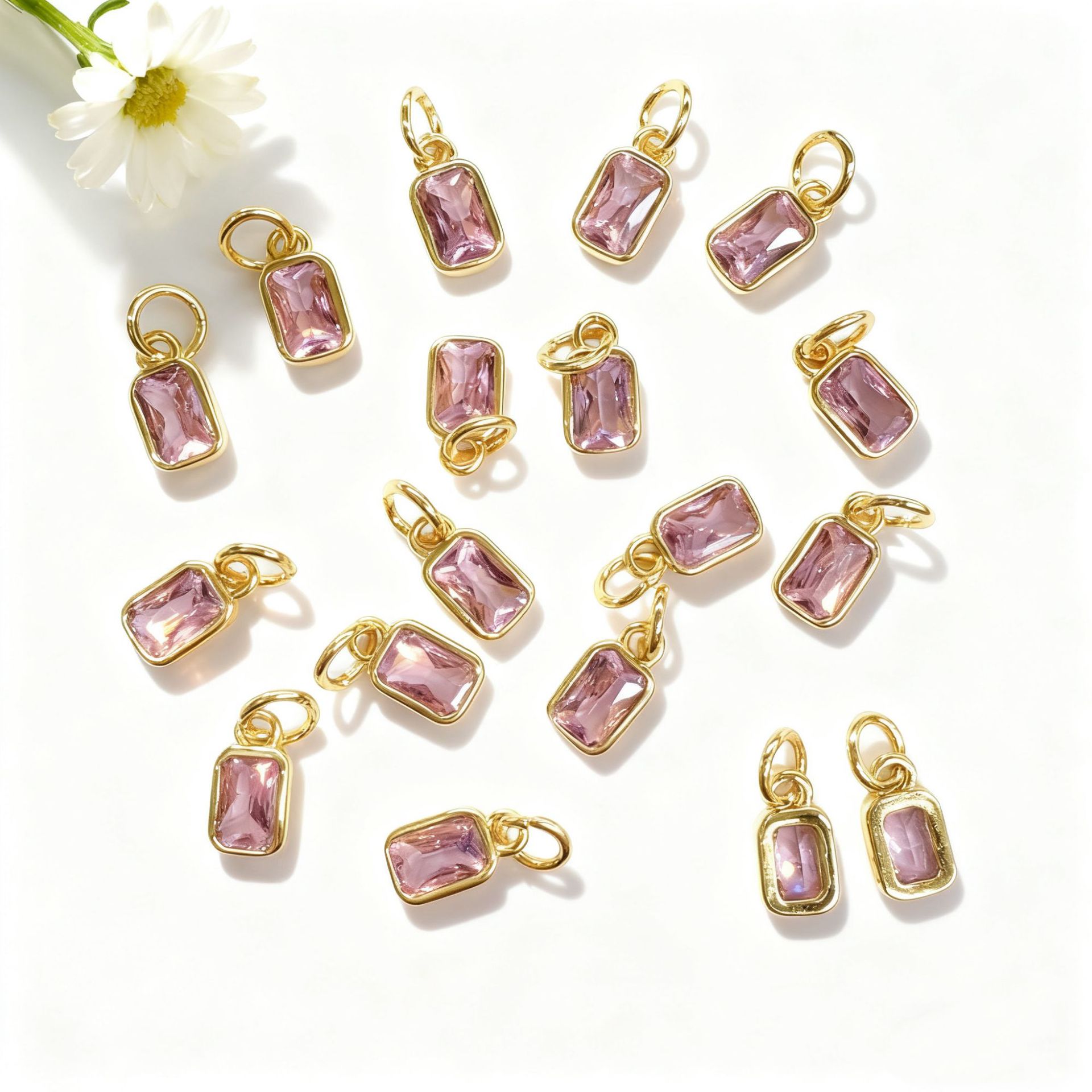 Niche simple colored zircon rectangular small pendant bracelet necklace earring pendant accessories materials handmade jewelry